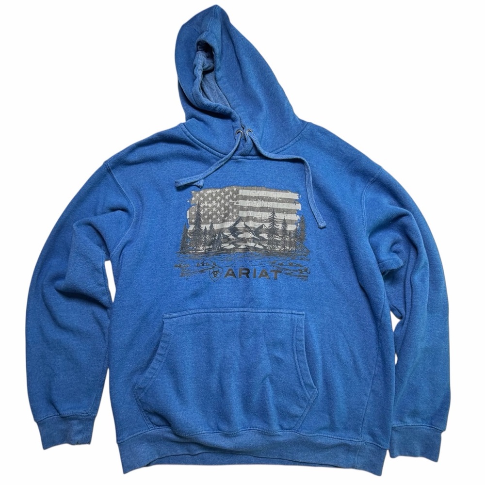 Ariat Hoodie Sweatshirt Mens Large Blue Pullover Graphic American Flag